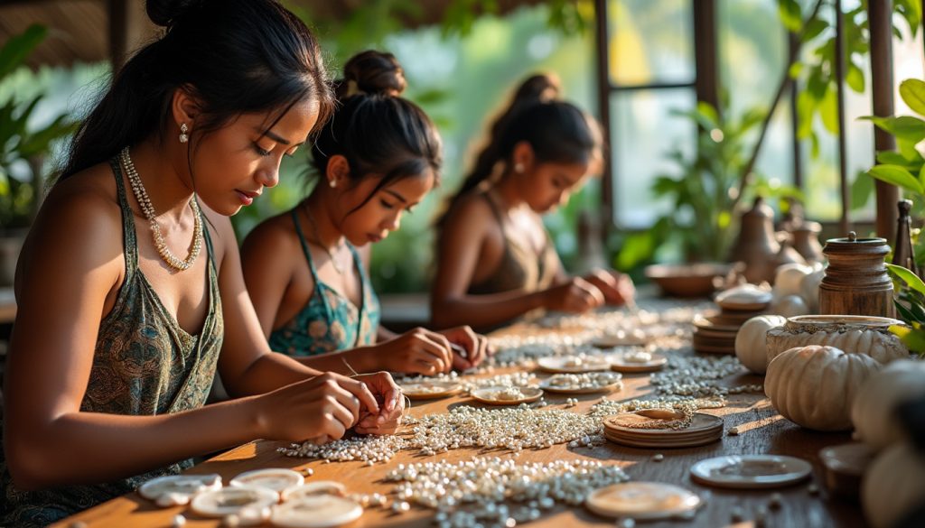 découvrez l'artisanat unique à 16 000 km de tahiti, où des artisans passionnés façonnent des bijoux remarquables à partir de perles et de nacre polynésiennes. plongez dans l'univers de la création artisanale et laissez-vous séduire par l'élégance de ces pièces uniques.